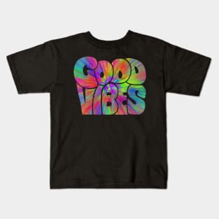 Rainbow Tie Dye Psychedelic "Good Vibes" Kids T-Shirt